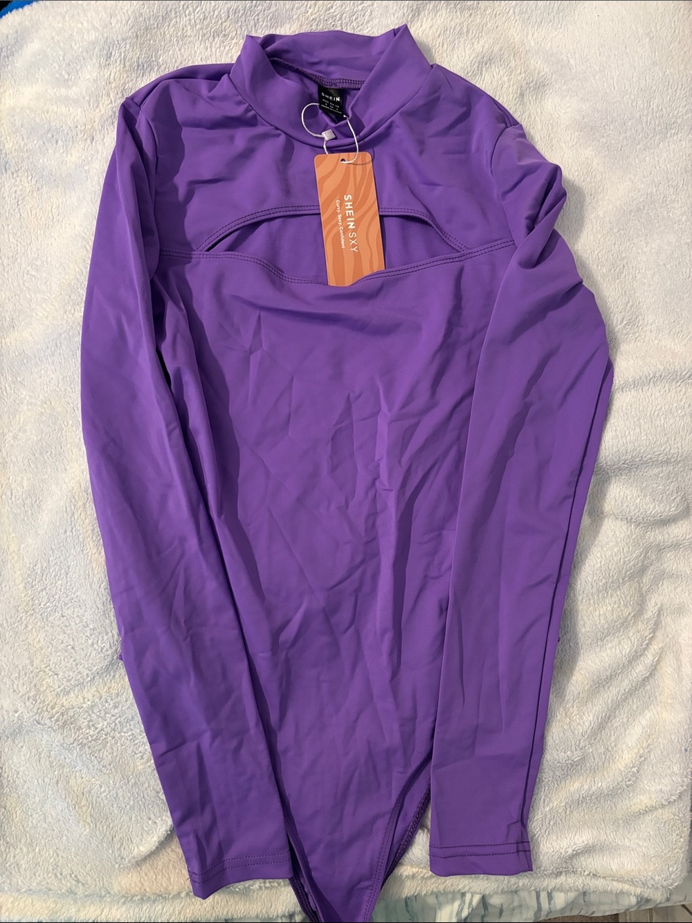 SHEIN Purple Cutout Long Sleeve Bodysuit